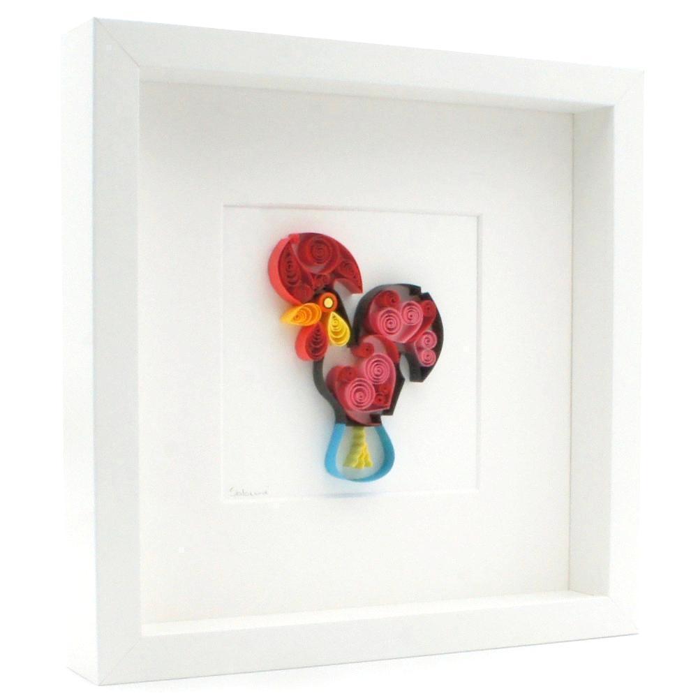 Tableau en paperolles "Coq de Barcelos"