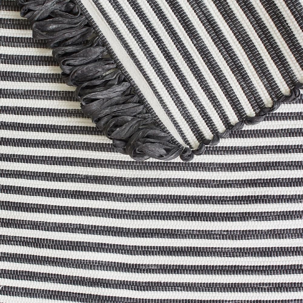 Tapis coton rayé Gris et blanc