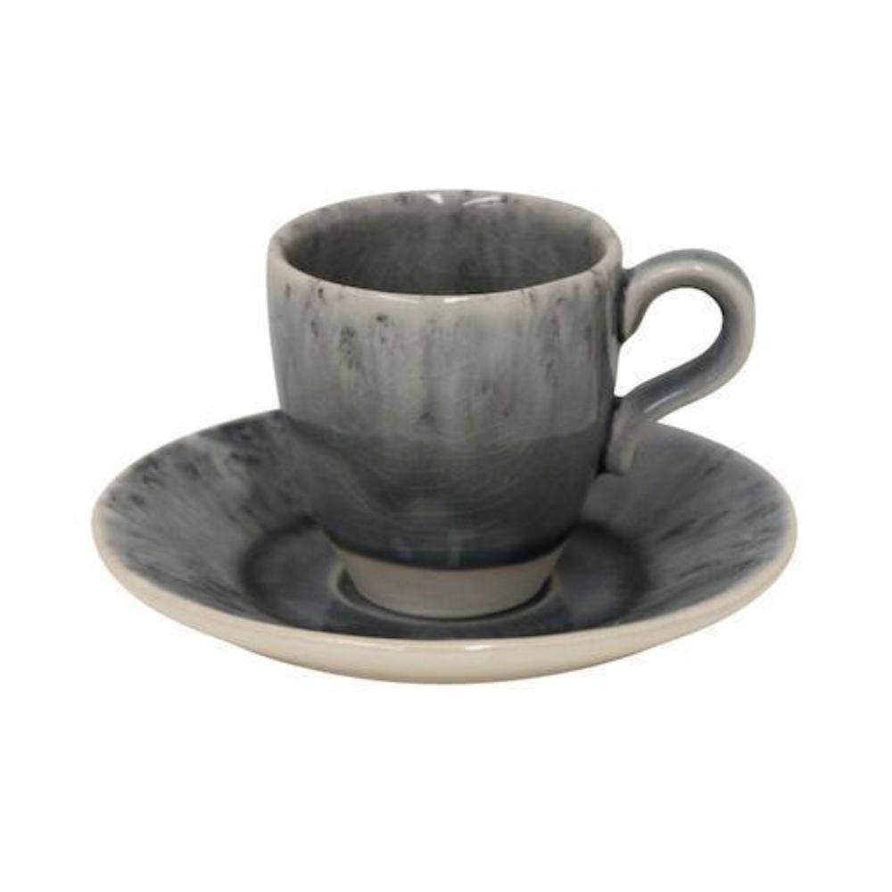 Tasse à café et sous tasse en grès Grises "Madeira"