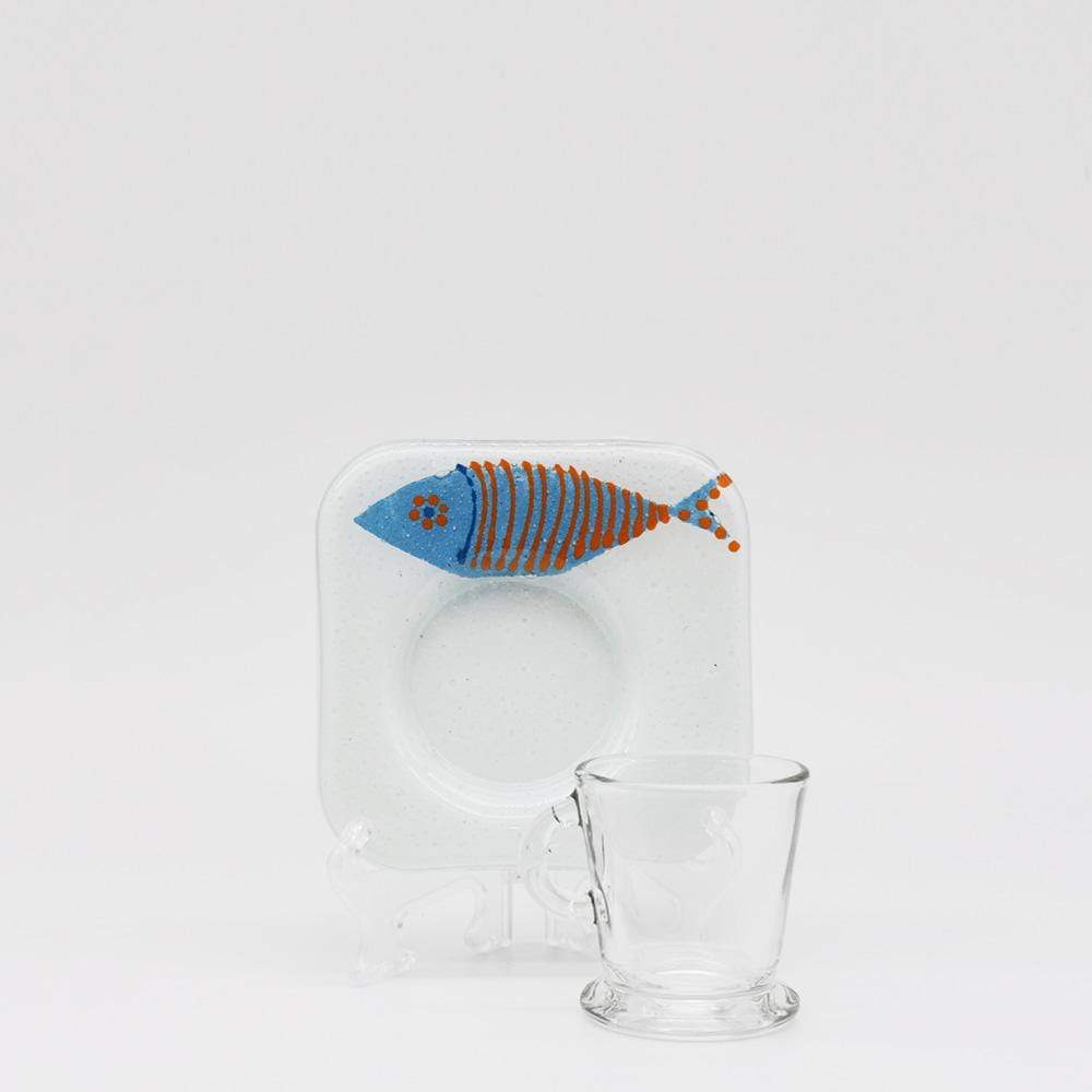 Tasse et sous tasse en verre fusionné "Sardinha"