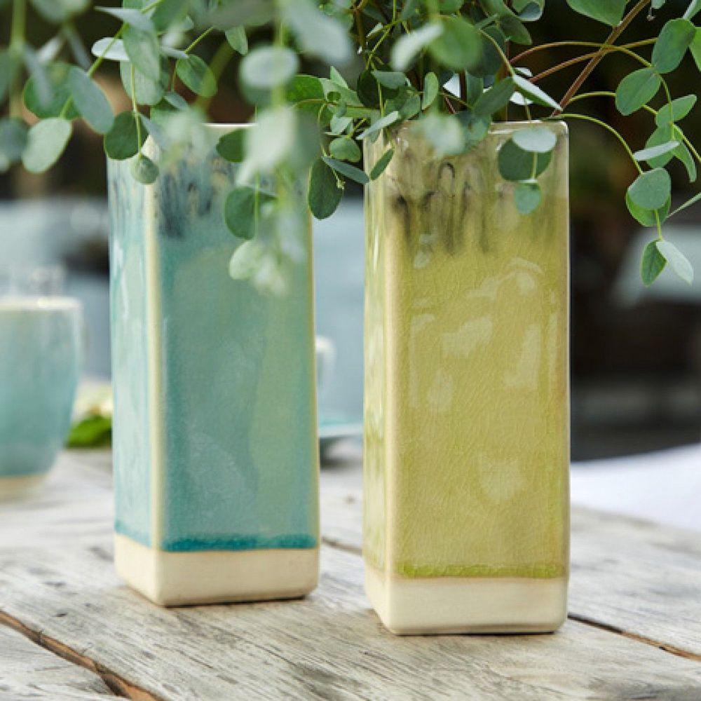 Vase carré en grès bleu I Objet de décoration du Portugal Vase carré en grès "Madeira" - Vert