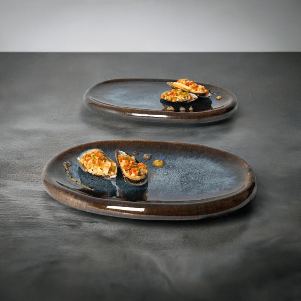 Assiette à entrée en grès marron portugais Plat en grès Onyx - 26cm