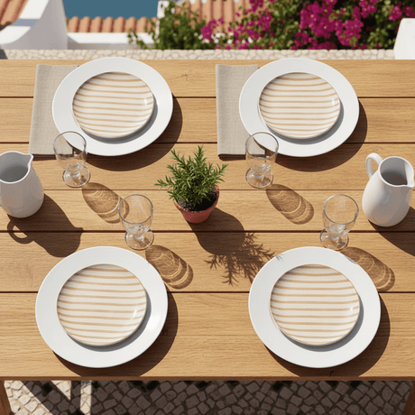 Assiette à pain rayée moka et blanche I Vaisselle du Portugal en ligne Assiette rayée "Costa Nova Mar" 15cm - Moka