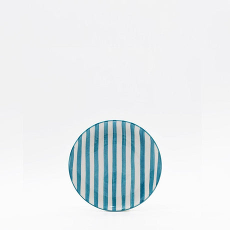 Assiette à pain rayée turquoise et blanche I Vaisselle du Portugal en ligne Assiette rayée "Costa Nova Mar" 15cm - Turquoise