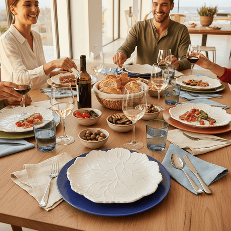 Assiette en céramique blanche I Faience portugaise Assiette en céramique "Folha" blanche - 27cm