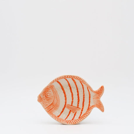 Assiette en forme de poisson rayée orange et blanche Assiette creuse rayée en forme de poisson - Orange 18cm