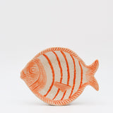 Assiette en forme de poisson rayée orange et blanche Assiette creuse rayée en forme de poisson - Orange 25cm