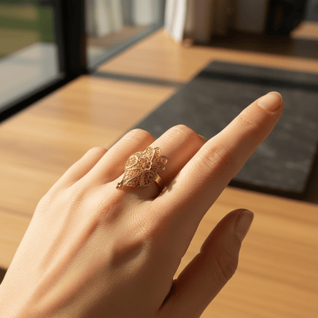 Bague coeur de Viana en filigrane d'argent I Vente en ligne Coração de Viana I Bague en argent doré