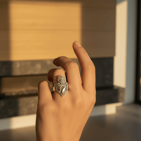 Bague en filigrane d'argent doré I Vente en ligne France Coração de Viana I Bague en argent