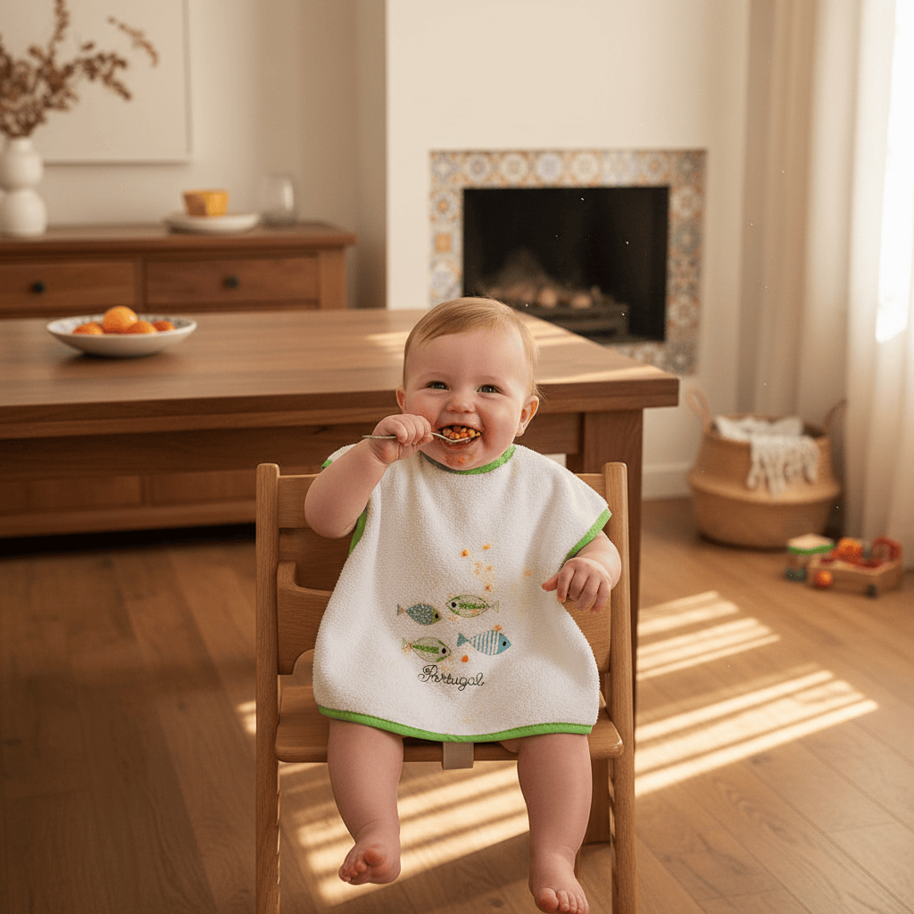 Bavoir tablier vert en coton aux motifs sardines portugaises Bavoir tablier "Sardinhas" - Vert