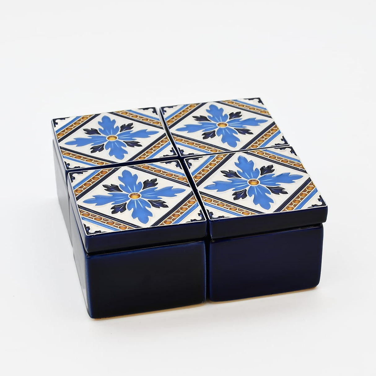 Boîte Céramique Artisanale Azulejos - Bleu cobalt & Liège Boite à secrets "Azulejos" - Bleu