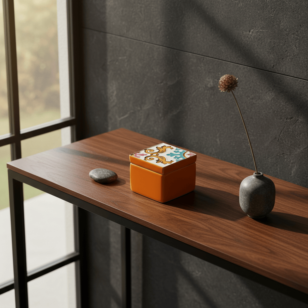 Boîte Céramique Artisanale Azulejos - Orange & Liège Boite à secrets "Azulejos" - Orange