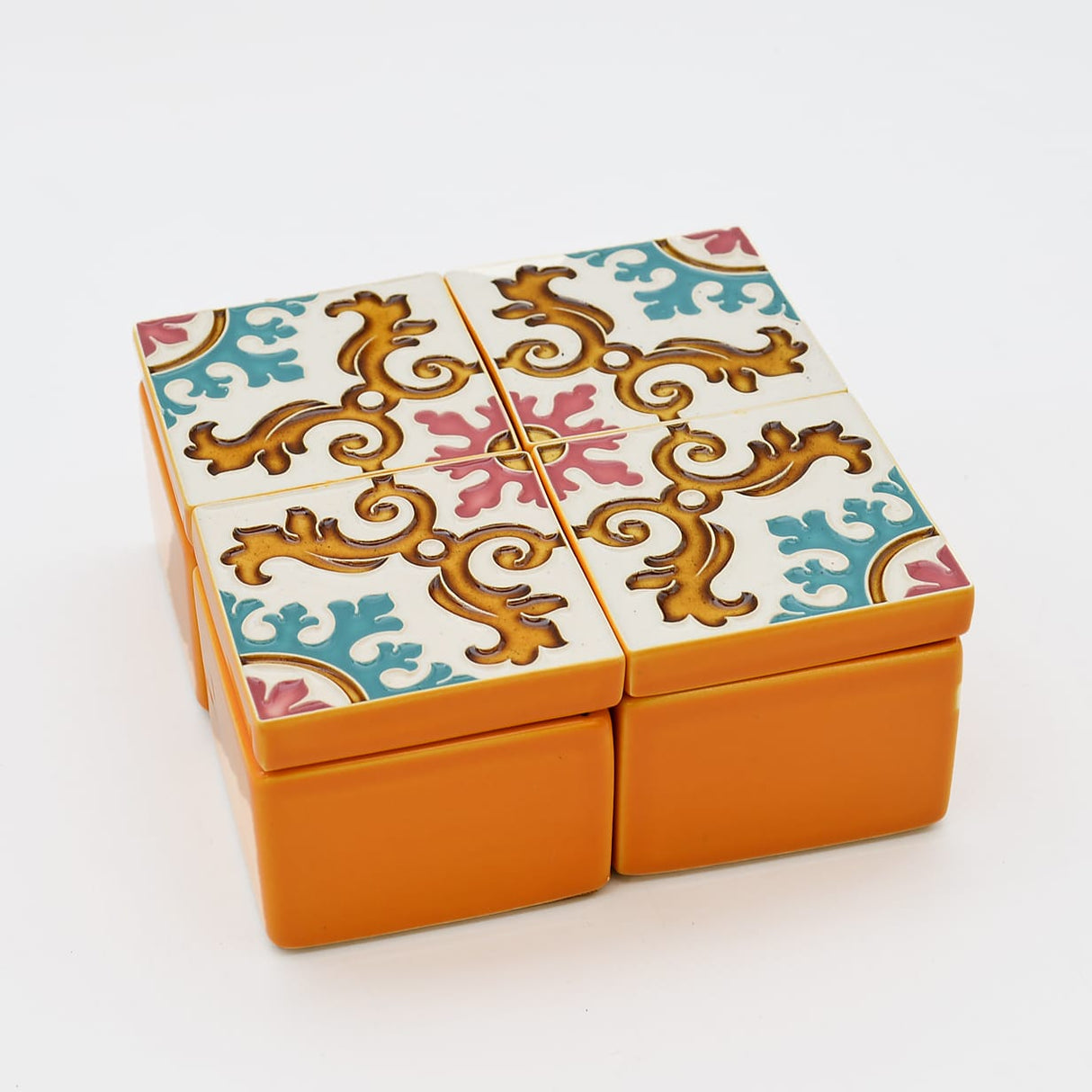Boîte Céramique Artisanale Azulejos - Orange & Liège Boite à secrets "Azulejos" - Orange