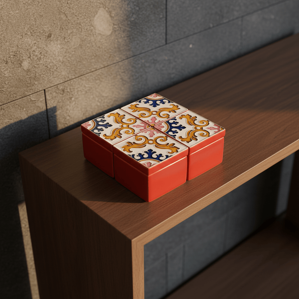 Boîte Céramique Artisanale Azulejos - Rouge & Liège Boite à secrets "Azulejos" - Rouge