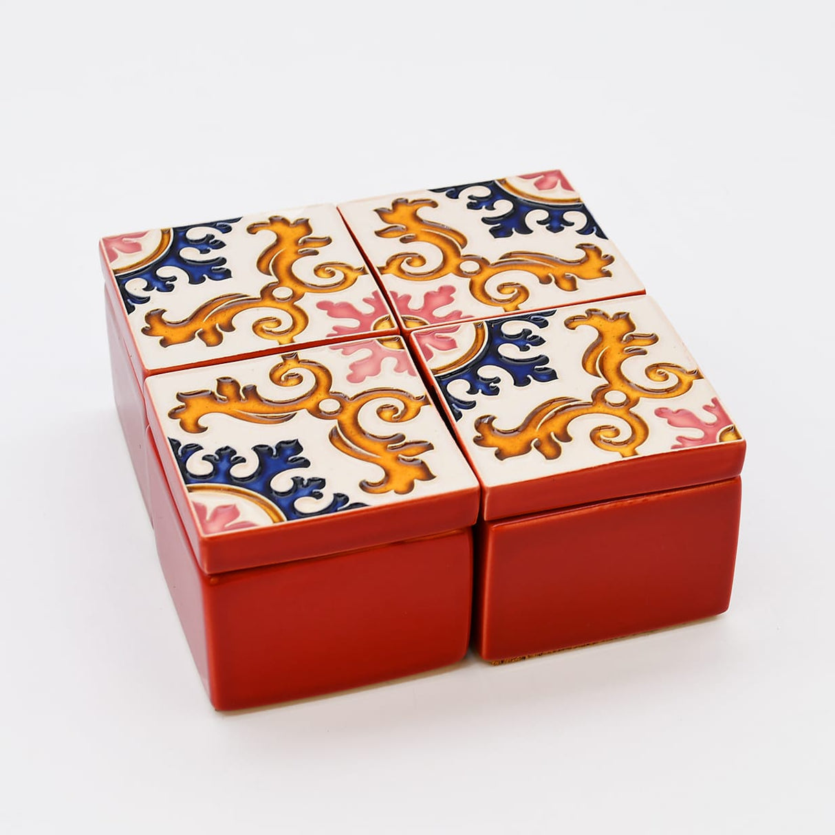 Boîte Céramique Artisanale Azulejos - Rouge & Liège Boite à secrets "Azulejos" - Rouge