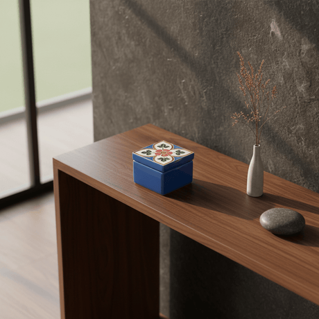 Boîte Céramique Artisanale Azulejos - Turquoise & Liège Boite à secrets "Azulejos" - Turquoise