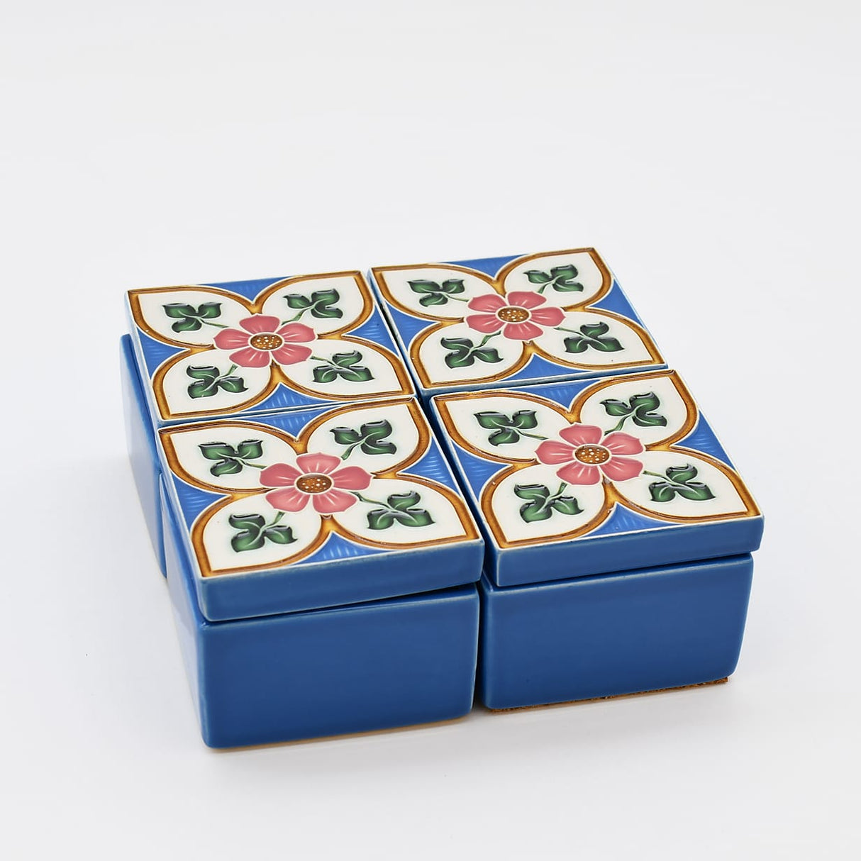 Boîte Céramique Artisanale Azulejos - Turquoise & Liège Boite à secrets "Azulejos" - Turquoise