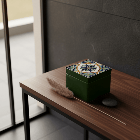 Boîte Céramique Artisanale Azulejos - Vert Émeraude & Liège Boite à secrets "Azulejos" - Vert