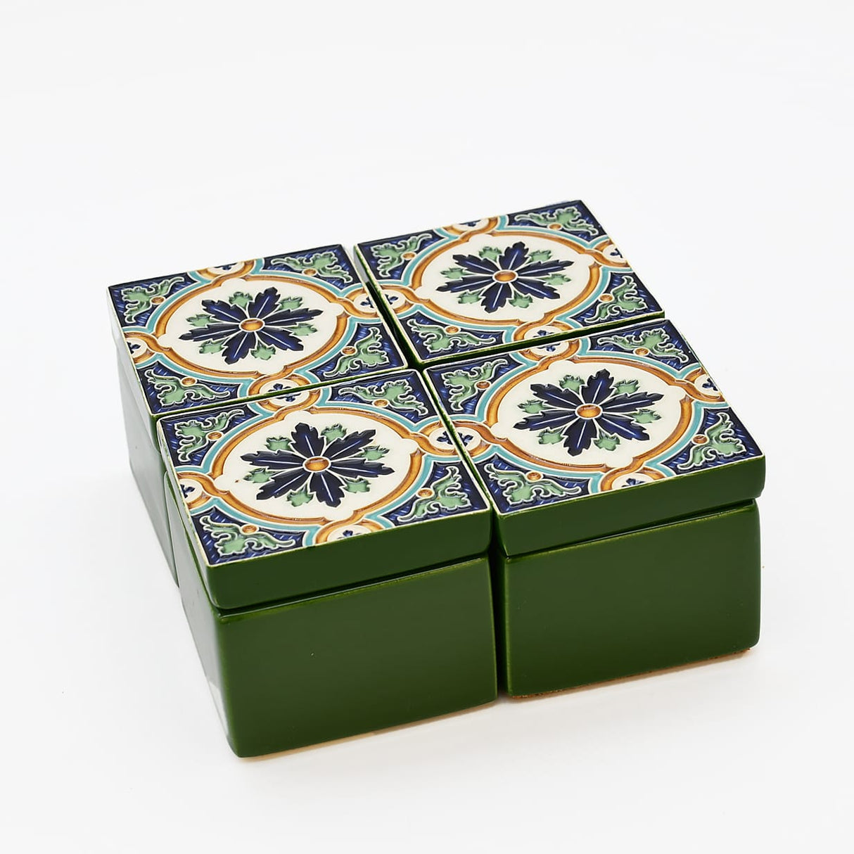 Boîte Céramique Artisanale Azulejos - Vert Émeraude & Liège Boite à secrets "Azulejos" - Vert