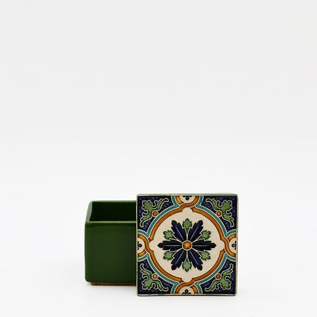 Boîte Céramique Artisanale Azulejos - Vert Émeraude & Liège Boite à secrets "Azulejos" - Vert