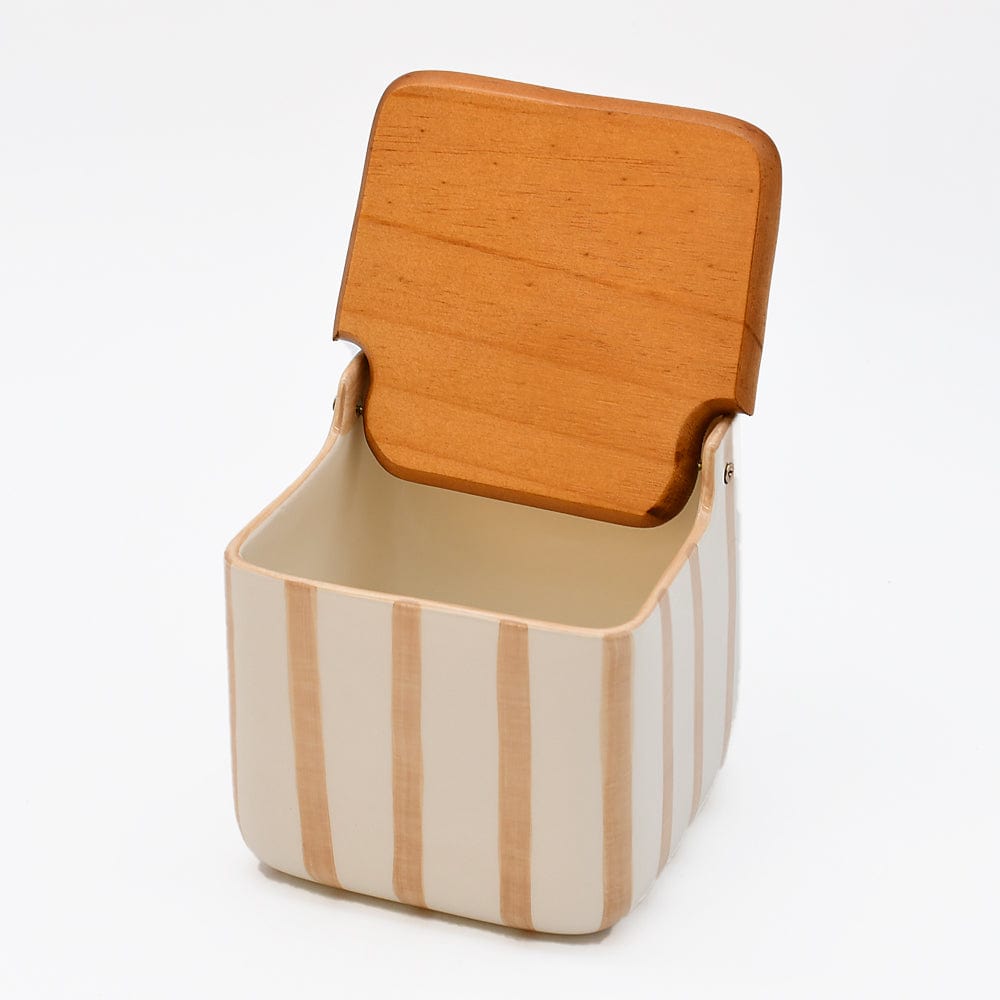 Boite de rangement de cuisine rayée moka et blanc  Boite de cuisine rayée "Costa Nova Mar" - Moka