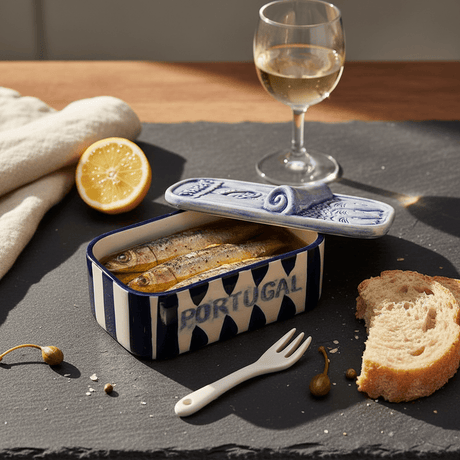 Boite en céramique rayée bleue Boite à sardines en céramique rayée - Bleu