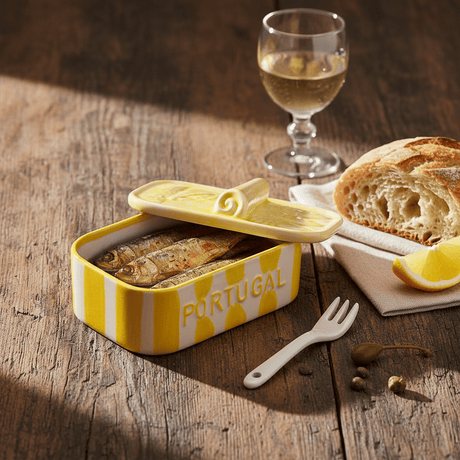 Boite en céramique rayée jaune Boite à sardines en céramique rayée - Jaune