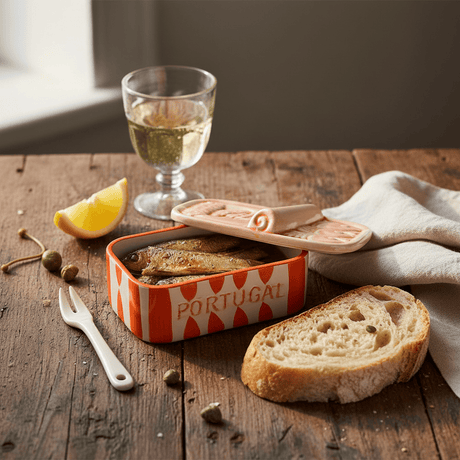 Boite en céramique rayée orange Boite à sardines en céramique rayée - Orange