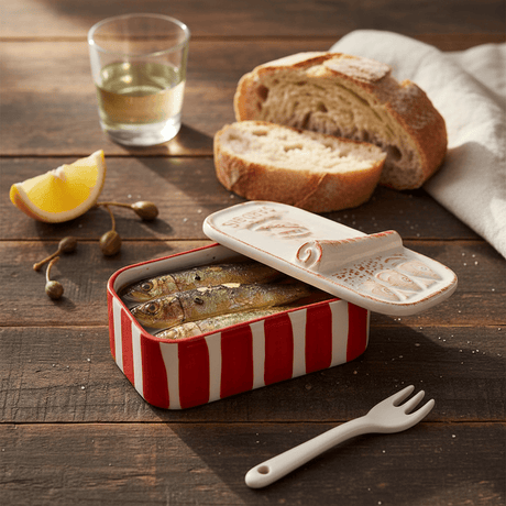 Boite en céramique rayée rouge Boite à sardines en céramique rayée - Rouge