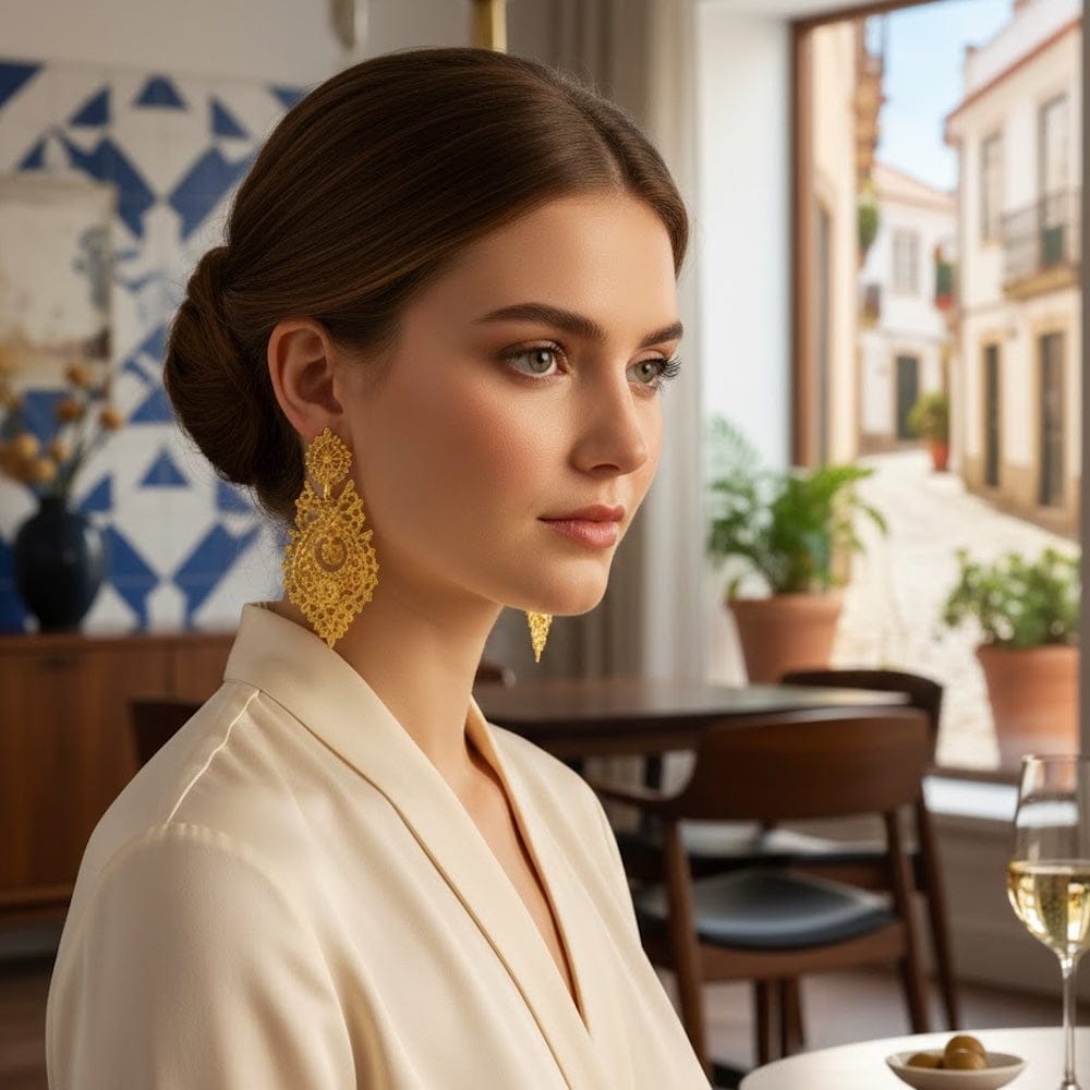 Boucles d’Oreilles Brincos à Rainha – Filigrane Portugais 5,5 cm Brincos À Rainha I Boucles d'oreille en argent doré - 5.5cm