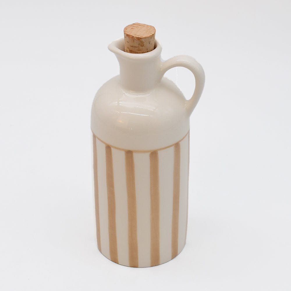 Carafe rayée moka et blanche avec bouchon en liège Carafe à bouchon rayée "Costa Nova Mar" 18cm - Moka