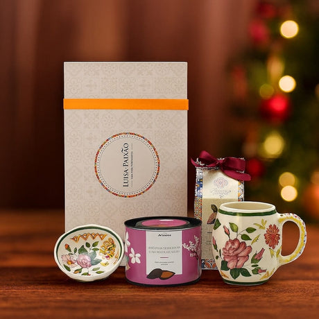 Coffret cadeau portugais – Amandes chocolatées, infusion & céramique artisanale Coffret cadeau "Amêndoas"