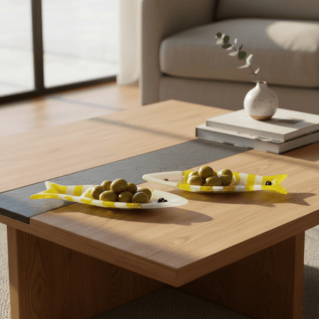 Coupe à olive verre fusionné jaune blanc rayé – apéritif portugais Coupe à olive en verre - Jaune