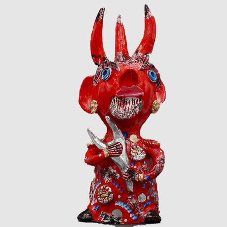 Diable en terre cuite I Art naïf par Julia Cota Diabo com três cornos 40 cm - Júlia Côta