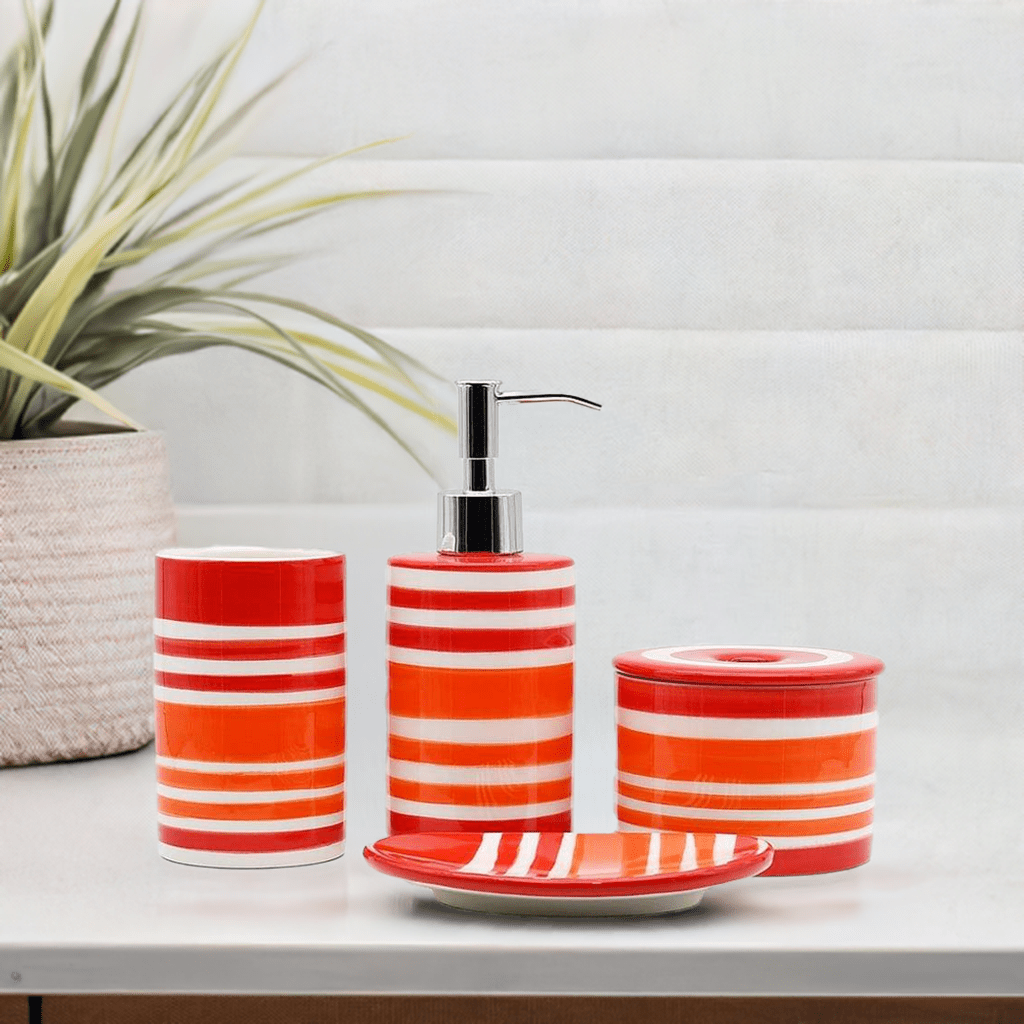 Ensemble de 3 soliflores rouge I Vases en céramique du Portugal Ensemble de salle de bains - Rouge