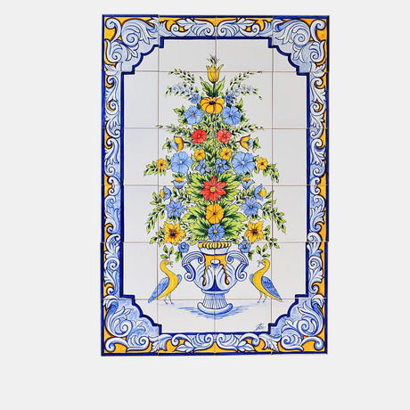 Fresque d'azulejos portugais peinte à la main I Motifs floraux Fresque d'azulejos 90x60cm