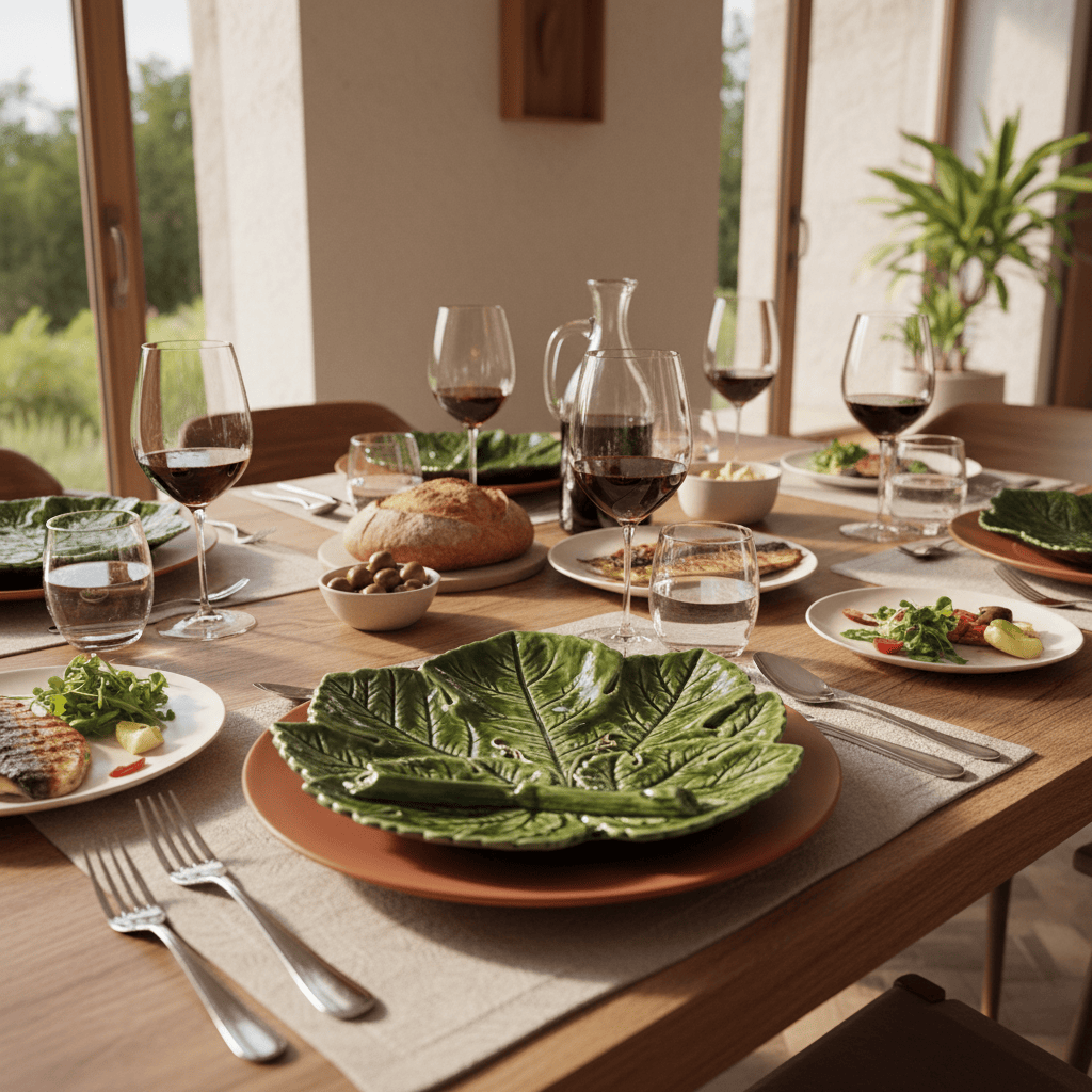 Grande assiette en forme de feuille de chou I Vaisselle portugaise Assiette en céramique "Folha de Parra" - 25cm