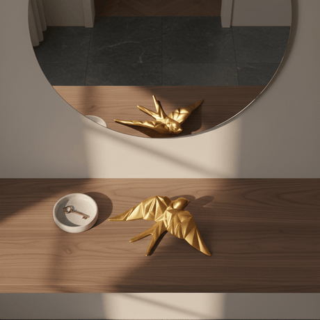 Hirondelle dorée stylisée en céramique I Artisanat portugais Hirondelle stylisée en céramique - Doré