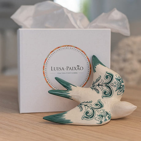 Hirondelle portugaise en céramique – Cadeau symbolique Luisa Paixão Coffret hirondelle "Azulejos" verte