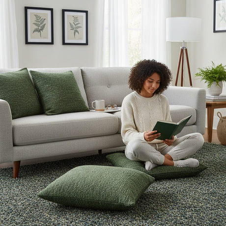 Housse de coussin grise en coton du Portugal  Housse de coussin artisanale 60x60 - Vert moyen