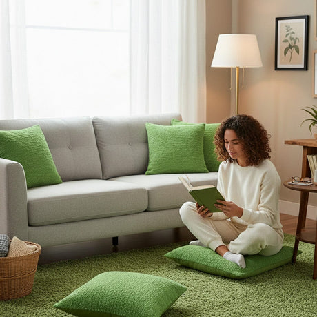 Housse de coussin vert moyen de grandes dimensions Housse de coussin artisanale 60x60 - Vert moyen