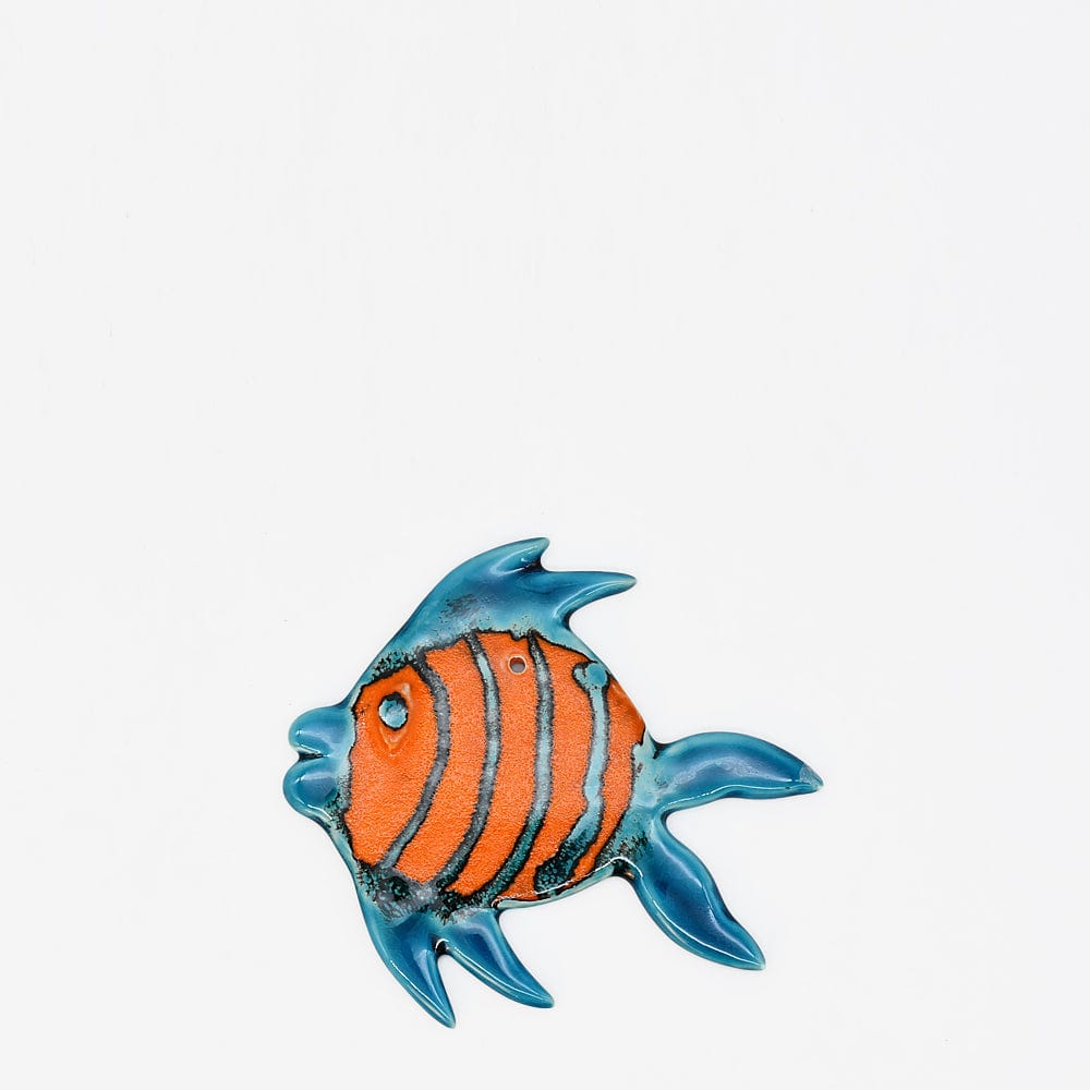 mobile poisson en céramique orange et bleu Suspension en céramique 15x13cm