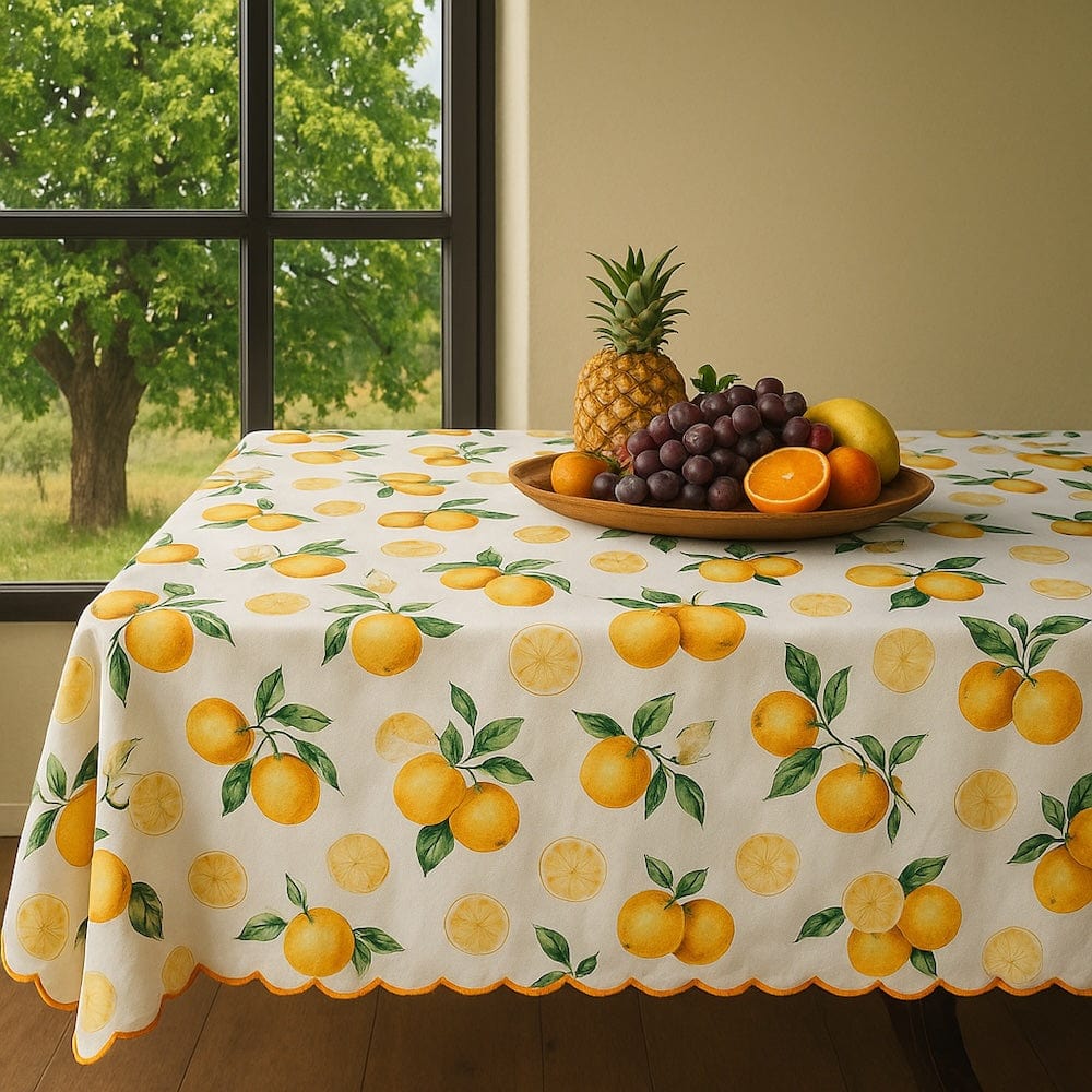 Nappe portugaise jaune motifs citrons – Coton & polyester facile à entretenir Nappe en coton "Limão" - Jaune