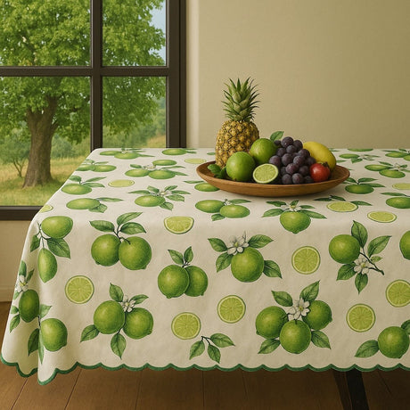 Nappe portugaise verte motifs citrons – Coton & polyester facile à entretenir Nappe en coton "Limão" - Verte