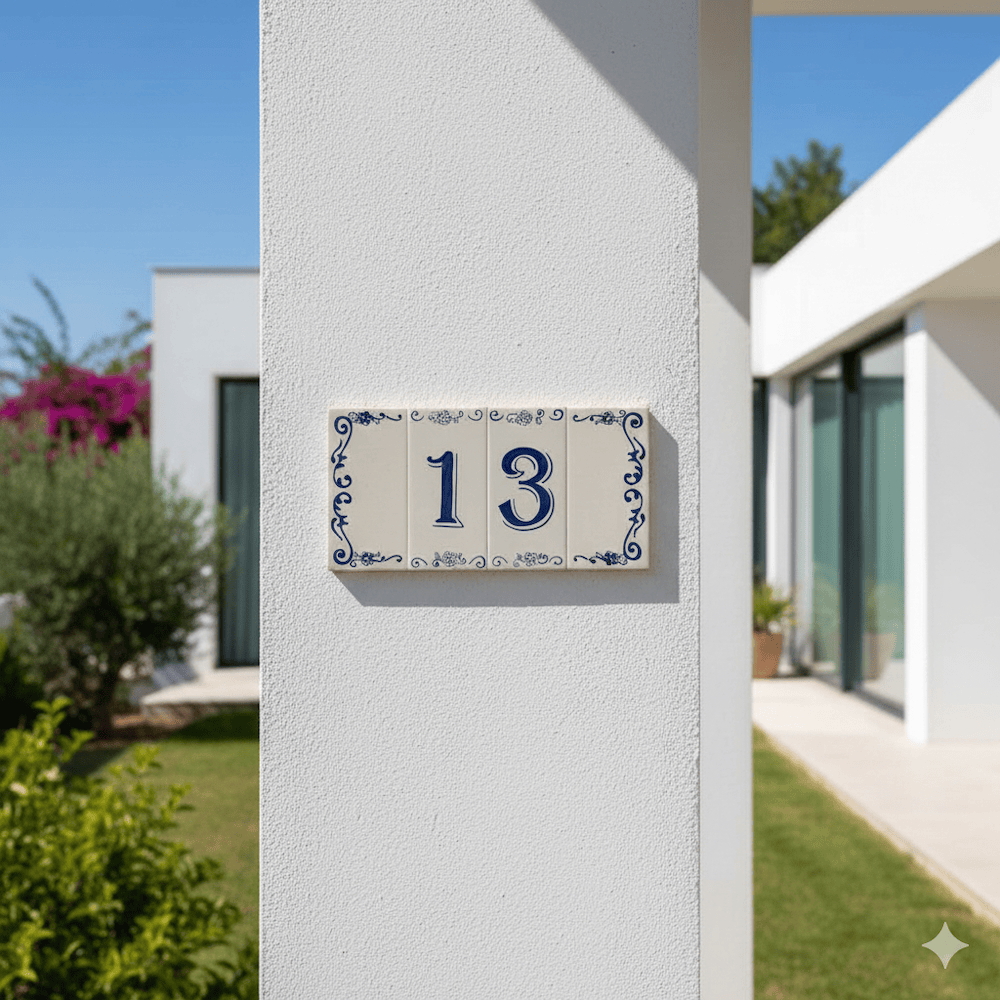 Numéro de facade de maison  I Carreau de faïence du Portugal Azulejo n° de rue - 7