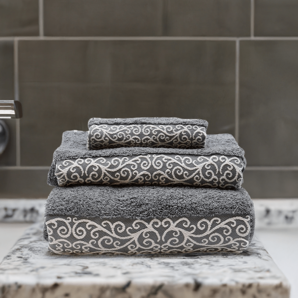 Parure de bain en textile portugais Parure de bain 3 pièces - Gris et blanc