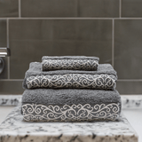 Parure de bain en textile portugais Parure de bain 3 pièces - Gris et blanc