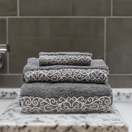 Parure de bain en textile portugais Parure de bain 3 pièces - Gris et blanc