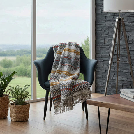 Plaid traditionnel Portugais Gris clair Plaid traditionnel à frange "Manta de Mira de Aire" - Gris clair