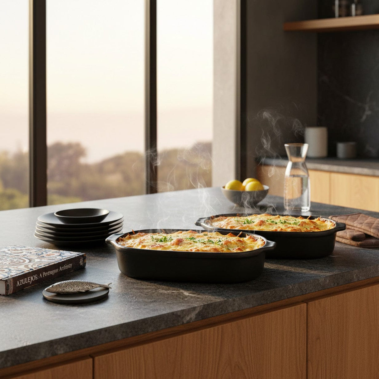 Plat à four rectangulaire noir en grès | Portugal | Luisa Paixão Plats à four en grès